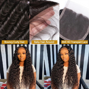 Curly deep wave 4x4 HD lace closure made with 100% raw human hair, pre-plucked hairline, transparent lace for natural blending.