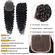 Curly deep wave 4x4 HD lace closure made with 100% raw human hair, pre-plucked hairline, transparent lace for natural blending.