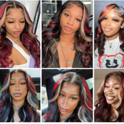 30 inch highlight body wave wig – 1B/27/Red human hair with 5x5 transparent lace closure, glueless, pre-plucked, 200% density
