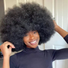 Afro kinky short curly glueless wig with bangs for Black women, full machine-made human hair, easy wear and go style.