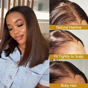 Chocolate brown bob glueless wig – 4x4 Brazilian straight human hair lace front, ready-to-wear natural wig for women