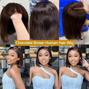 Chocolate brown bob glueless wig – 4x4 Brazilian straight human hair lace front, ready-to-wear natural wig for women