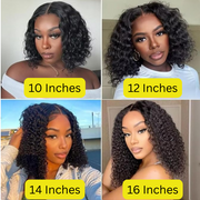 4x4 glueless bob wig – 16 inch water curly human hair with transparent lace, ready-to-wear natural wig for women