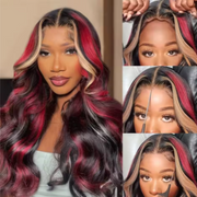 30 Inch Highlight Body Wave Wig – 1B/27/Red Glueless 5x5 Transparent Lace Human Hair, 200% Density Pre-Plucked