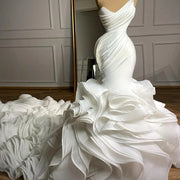 Luxurious Mermaid Strapless Ruffle Long Train Wedding Dresses Sexy Formal Bridal Gown Custom Size HC03M