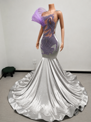 Envious Designs lavender mermaid gown with purple embellishments for prom night styling