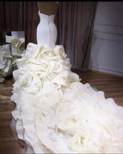 Luxurious Mermaid Strapless Ruffle Long Train Wedding Dresses Sexy Formal Bridal Gown Custom Size HC03M