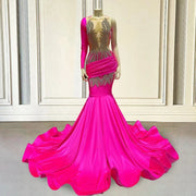 Long Luxury Dark Pink Velvet Mermaid Prom Dress