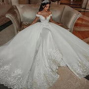 Wedding Dresses Vestido De Noiva Ball Gown V-neck Tulle Lace Crystal Beaded Elegant Wedding Gown Custom Made KB01