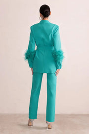 Customized Ostrich Feather Mother of the Bride Pants Suits Ladies Women Formal Evening Party Blazer Wear Jacket 2 Pieces