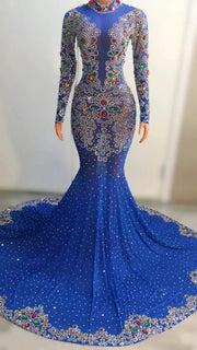 Prom Dress Crystal Beading Evening Dresses Robes De Soirée New Summer Mermaid Party Dress Zipper Back