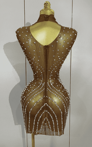 Sheila Luxury Diamond Pearl Mesh See Through Mini Dress