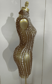 Sheila Luxury Diamond Pearl Mesh See Through Mini Dress