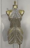Kai Sexy Sparkly Silver Rhinestone Mesh See Through Mini Dress