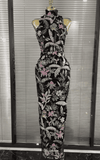 Sheryl Off Shoulder Floral Embroidered Bodycon Long Dress