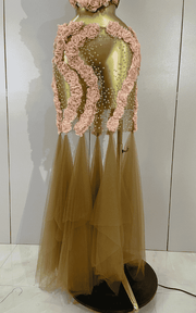 Sparkly rhinestone flower two-piece mesh set with sexy see-through design and fitted silhouette