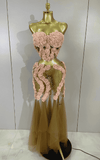 Sparkly rhinestone flower two-piece mesh set with sexy see-through design and fitted silhouette