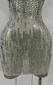 Mary Sparkly Rhinestones Sleeveless Mesh See-Through Mini Dress