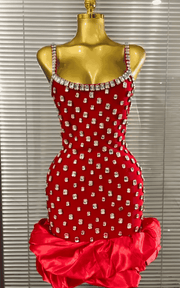 Serenity Crystal Ball Gown Strap V-Neck Bandage Mini Dress