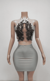 Halter See-Through Beaded Crystal Birthday Party Dress