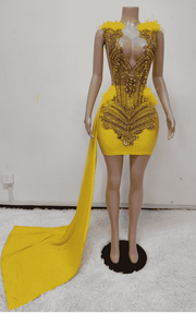 Diamond feather crystal rhinestone birthday dress for birthday celebration and party styling
