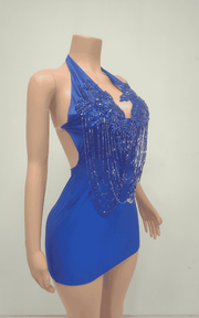 Royal Blue Beaded Chain Halter Bodycon Mini Birthday Dress