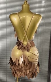 Quinn shining rhinestone V-neck 3D leaf mesh see-through bodycon mini dress for birthday and cocktail party styling
