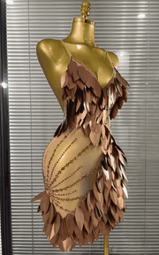 Quinn shining rhinestone V-neck 3D leaf mesh see-through bodycon mini dress for birthday and cocktail party styling