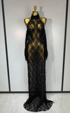 Zarrah Sleeveless Pearl Lace Sheer Mesh Black Maxi Dress