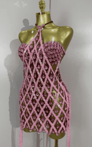 Razzle Sparkly Pink Rhinestone Mesh Two Piece Set