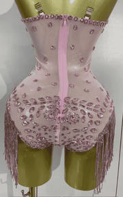 Mina Sparkly Rhinestone Tassel Pink Bodysuit