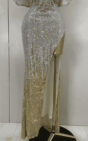 Alyn Shiny Diamond Sequin Off Shoulder Bodycon Long Dress