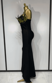 Moira Sleeveless Feather Black Bodycon Bandage Maxi Dress