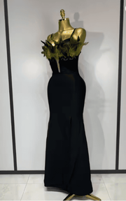 Moira Sleeveless Feather Black Bodycon Bandage Maxi Dress