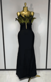 Moira Sleeveless Feather Black Bodycon Bandage Maxi Dress