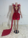 Diamond feather crystal rhinestone birthday dress for birthday celebration and party styling