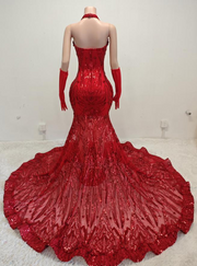 Carol Sparkly Sequin Halter Pink Mermaid Long Prom Dress - Ready to Ship