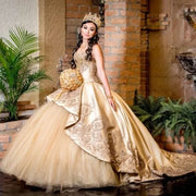 Vestido de 15 anos Gold Quinceanera Dresses Lace Appliques Beads Sweet 16 Dress Sweetheart Pageant Gowns Sweep Train