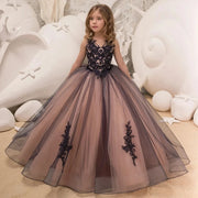 2024 Black Lace Flower Girl Dress: Elegant Sleeveless V-Neck