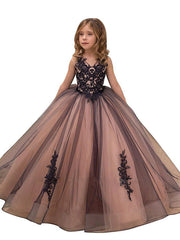 2024 Black Lace Flower Girl Dress: Elegant Sleeveless V-Neck