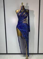 Alice red mesh mini dress with see-through fabric, sparkly diamonds, and sequins for a luxury birthday outfit.