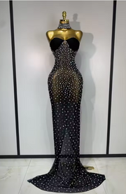 Rhian Luxury Rhinestones Sexy Transparent Mesh Maxi Long Dress