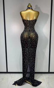 Rhian Luxury Rhinestones Sexy Transparent Mesh Maxi Long Dress