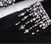 Luxury single-button women’s suit jacket with rhinestone embellishments