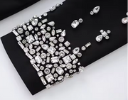 Luxury single-button women’s suit jacket with rhinestone embellishments