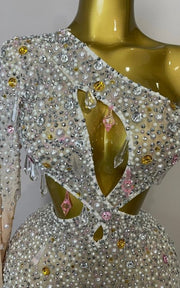 Anita One Shoulder Hollow Out Crystal Bodycon Long Evening Dress