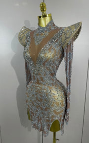 Annie Shiny Rhinestone Transparent Short Birthday Dress