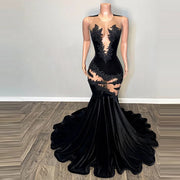 Sexy Black Mermaid Prom Dresses Lace Velvet Party Gown Sequin