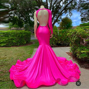 Long Luxury Dark Pink Velvet Mermaid Prom Dress