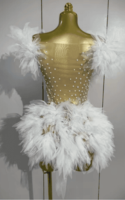 Elize White Sheer Mesh Rhinestone Off Shoulder Bodycon Mini Dress